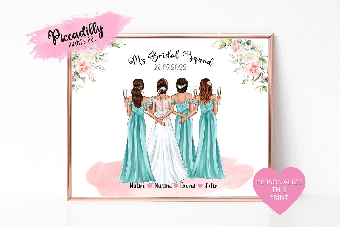 Custom Bride Squad Art Print, Wedding Keepsake