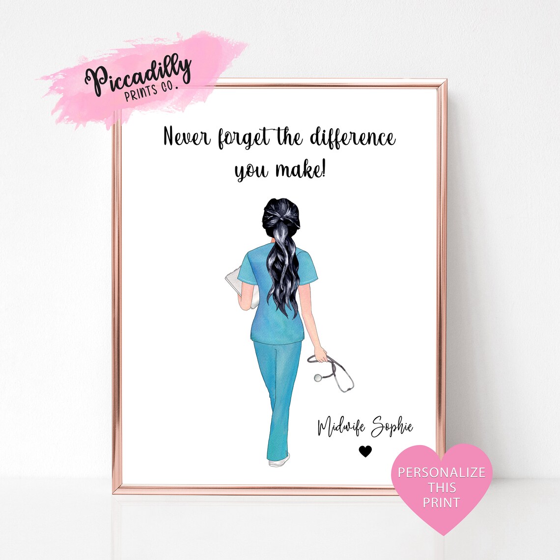Personalised Nurse Portrait, NHS Thank You Art Print