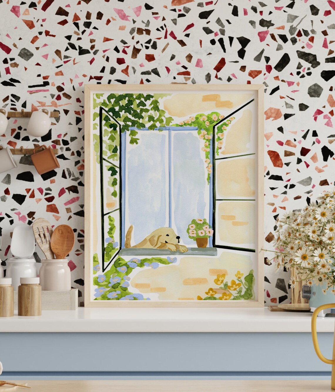 Dog In The Window Art Print, Golden Retriever Painting - Image 3