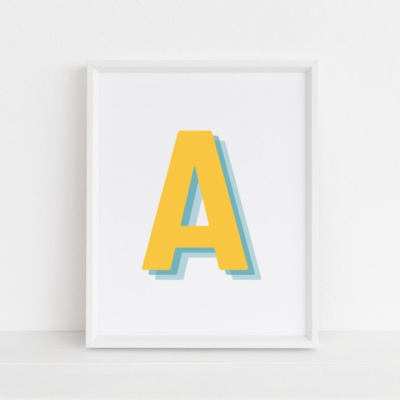 Retro 3D A Letter Monogram, Baby Initial Wall Art