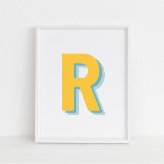 Retro 3D R Letter, Monogram Alphabet Art Print