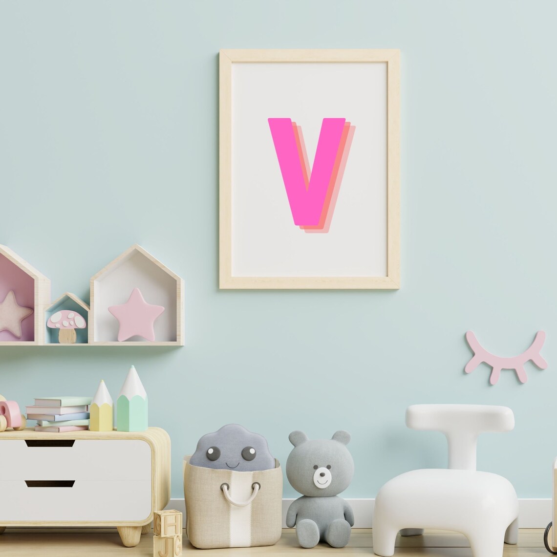 Retro 3D Letter V Monogram, Baby Letter Art - Image 5