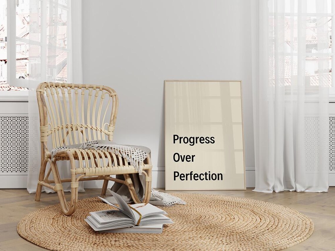 Progress Over Perfection Black Motivational Quote Wall Decor Poster - Image 2