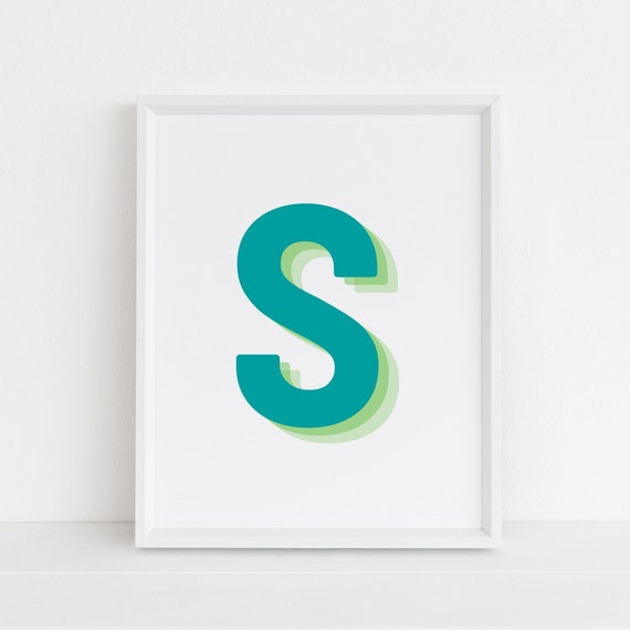 Retro 3D Letter S Monogram Art Print