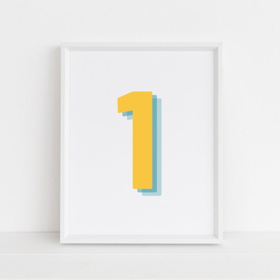 Retro Yellow Number 1 Art Print, Monogram Digit