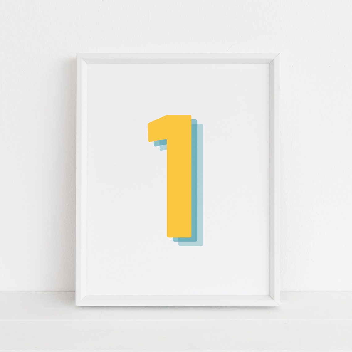 Retro Yellow Number 1 Art Print, Monogram Digit