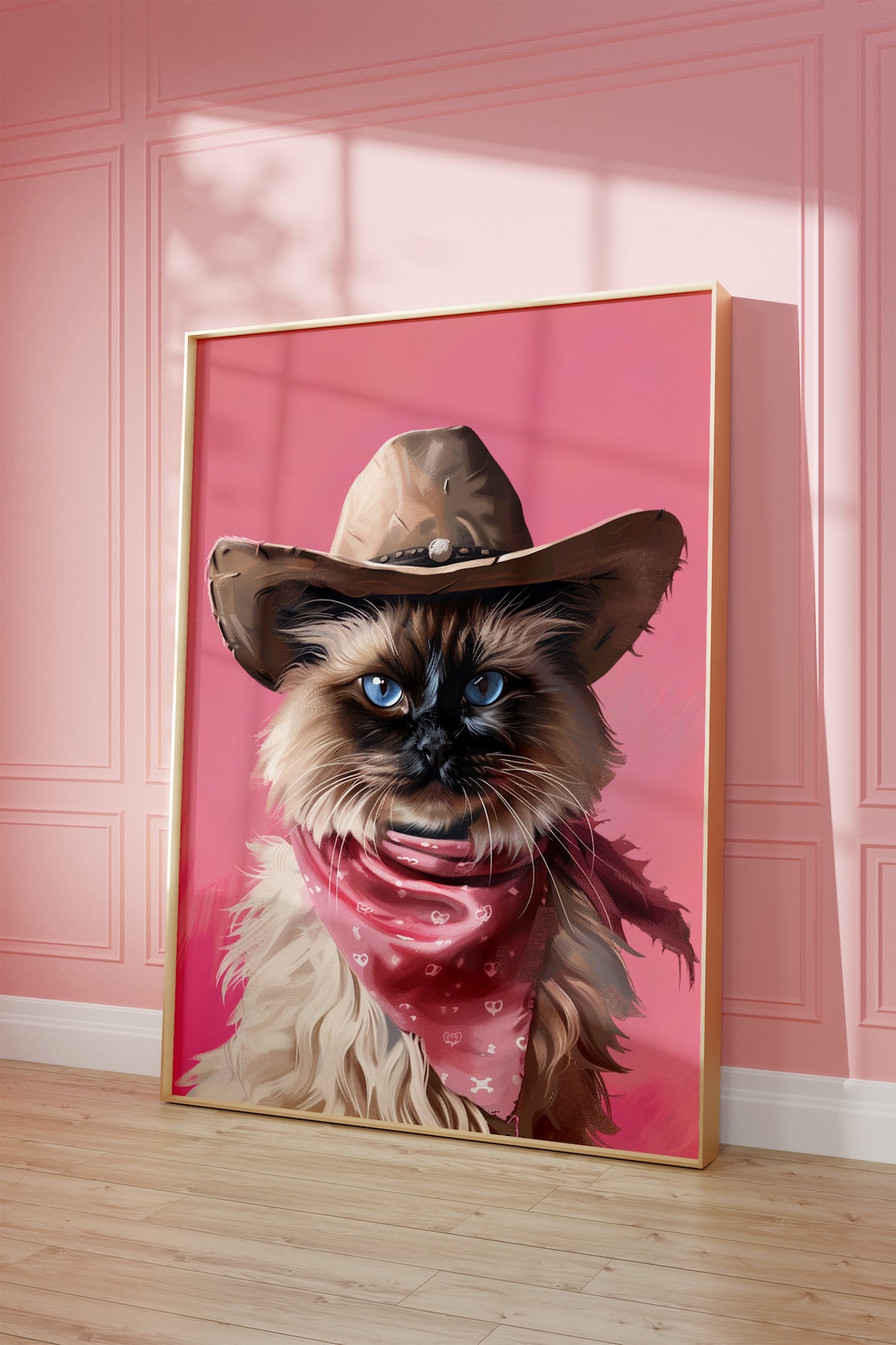 Cat Cowgirl Hat Print, Vintage Western Art