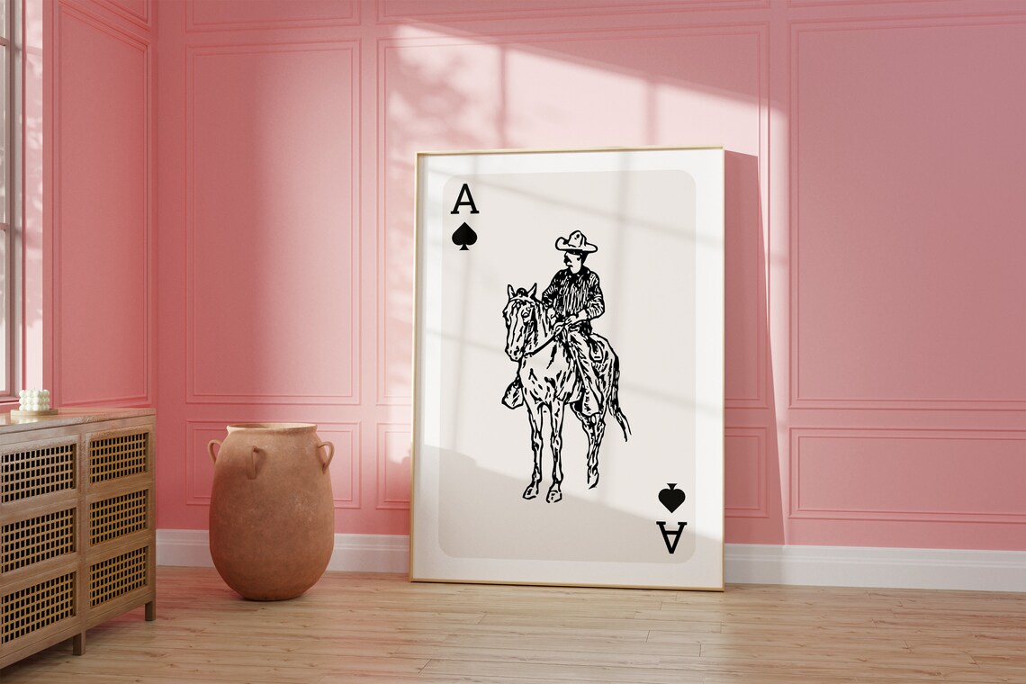 Ace of Spades Cowboy Horse Vintage Playing Card Poster Art Dorm