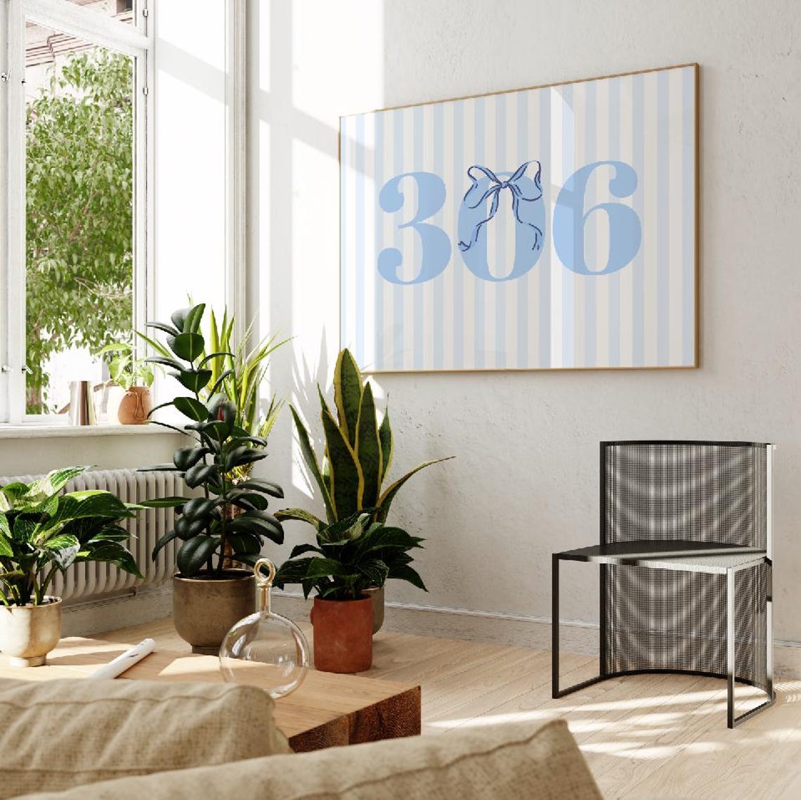 Personalized Blue Bow Custom Dorm Room Number 306 Coquette Wall Art