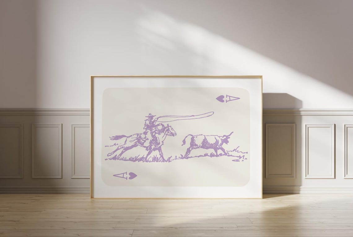 Purple Cowboy Playing Card Vintage Cowboy Rodeo Western Print Cowgirl Western Aesthetic Western Decor Western Art