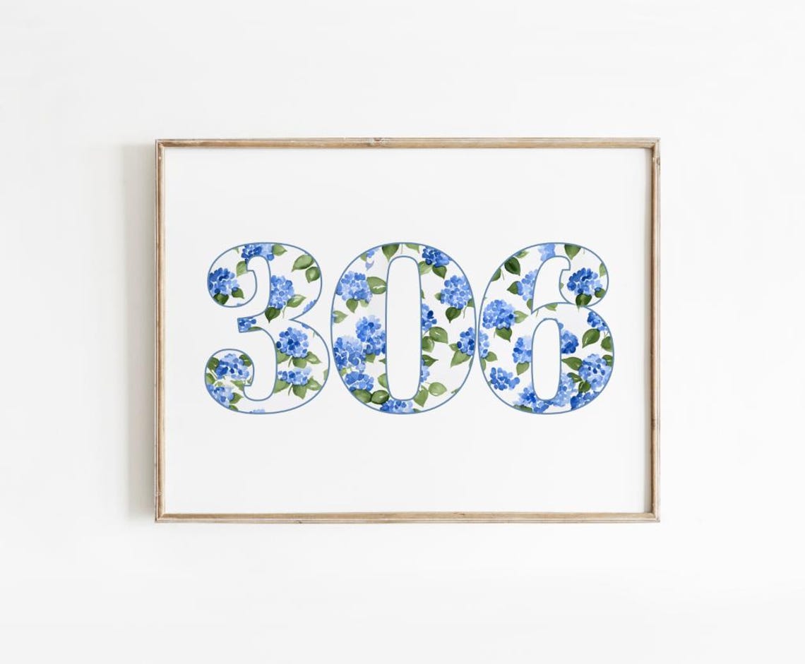 Trendy Blue Hydrangea 306 Number Chinoiserie Dorm Decor Wall Art