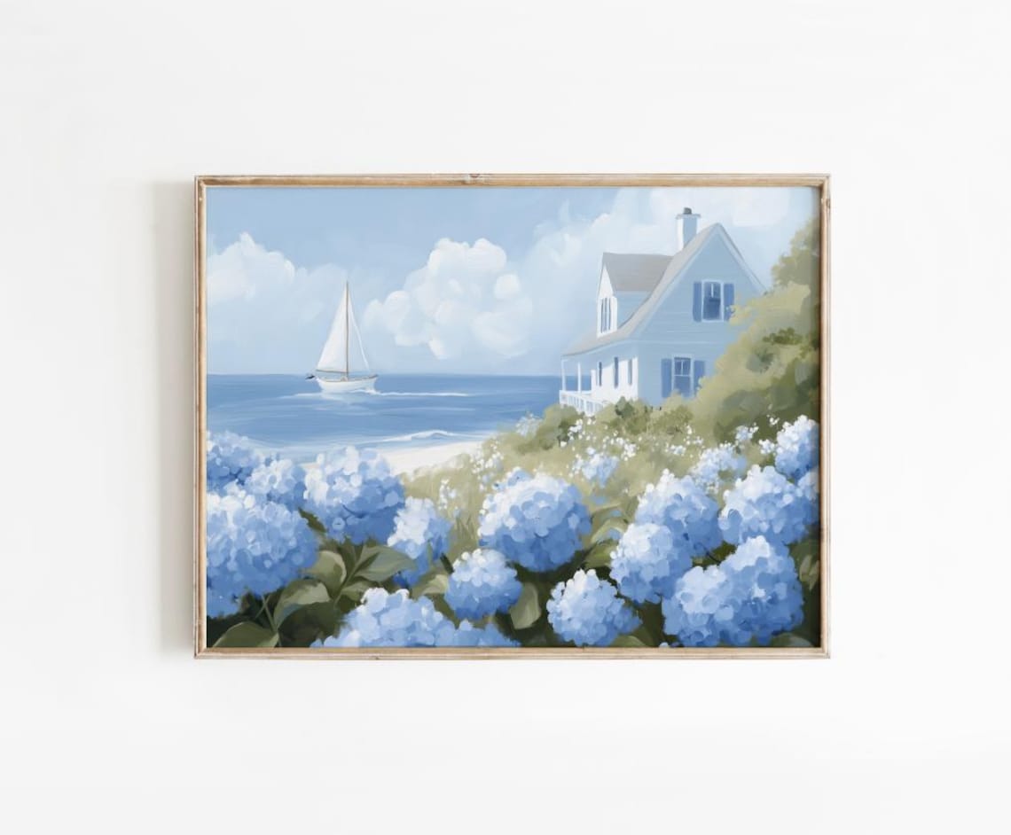Cape Cod Hydrangea Print, Coastal New England