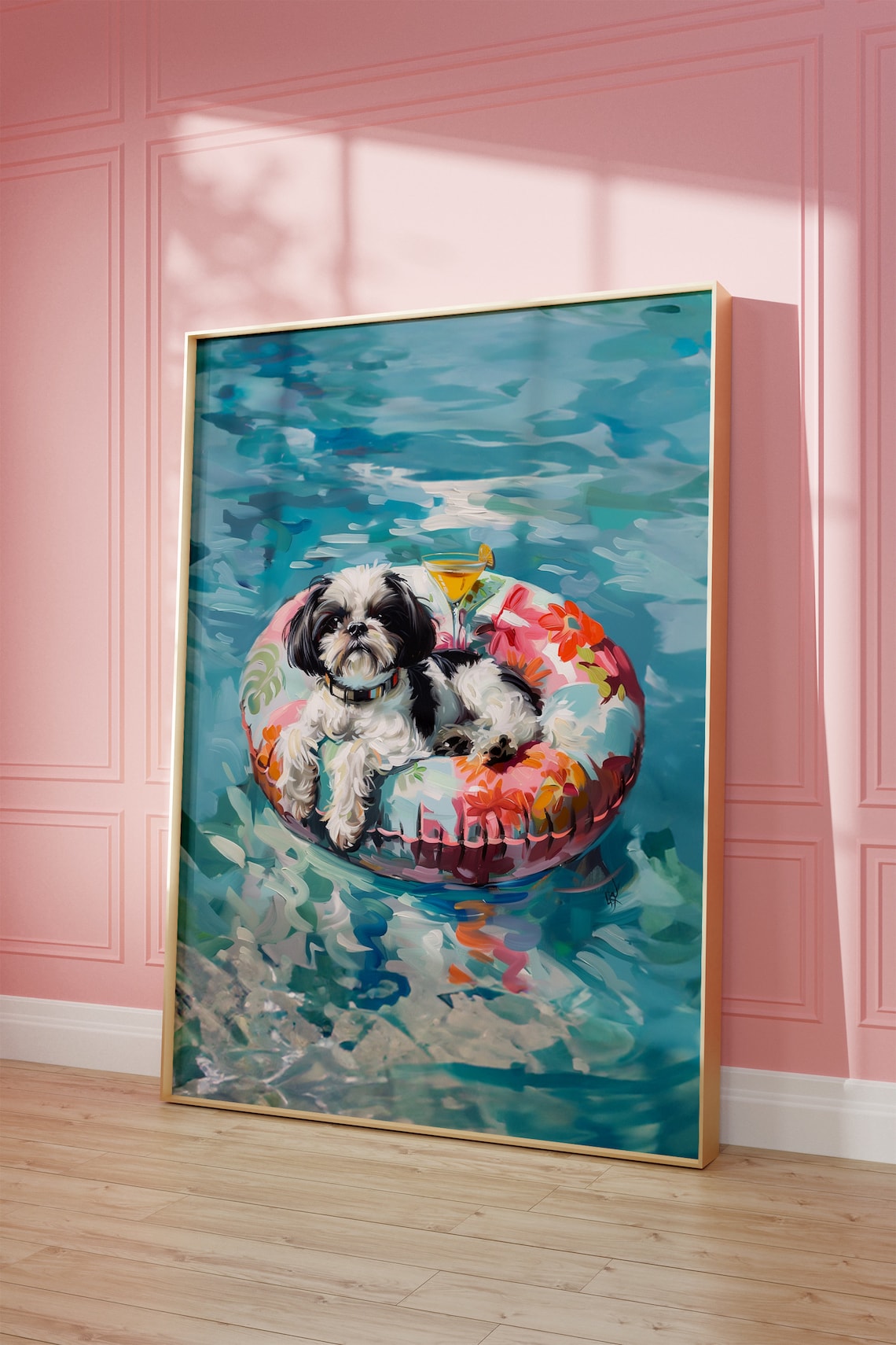 Pink Shih Tzu Funky Poster, Preppy Dog Art