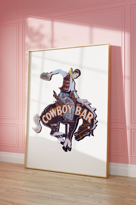 Cowboy Bar Sign Vintage Cowboy Rodeo Cowboy Pink Western Print Cowgirl Western Aesthetic Western Decor Preppy Pink Art