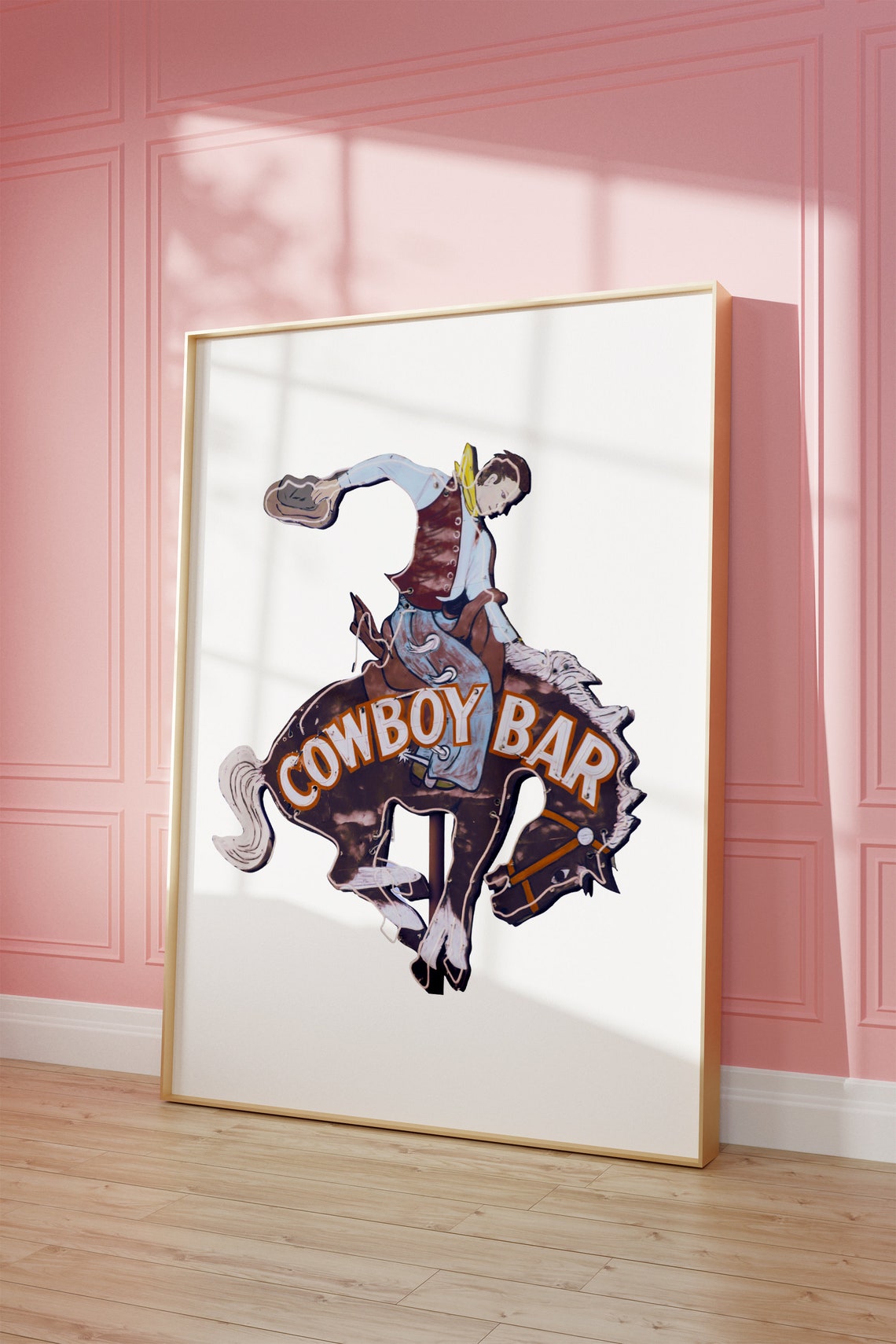 Cowboy Bar Sign Vintage Cowboy Rodeo Cowboy Pink Western Print Cowgirl Western Aesthetic Western Decor Preppy Pink Art