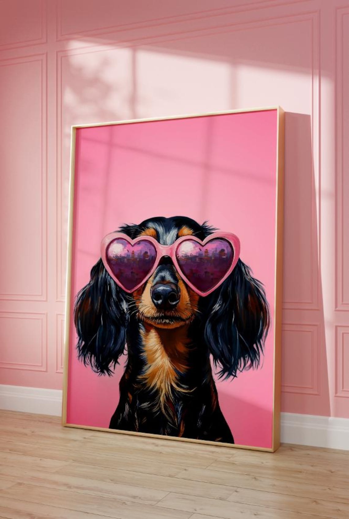 Pink Long Haired Dachshund Preppy Dog Art Print
