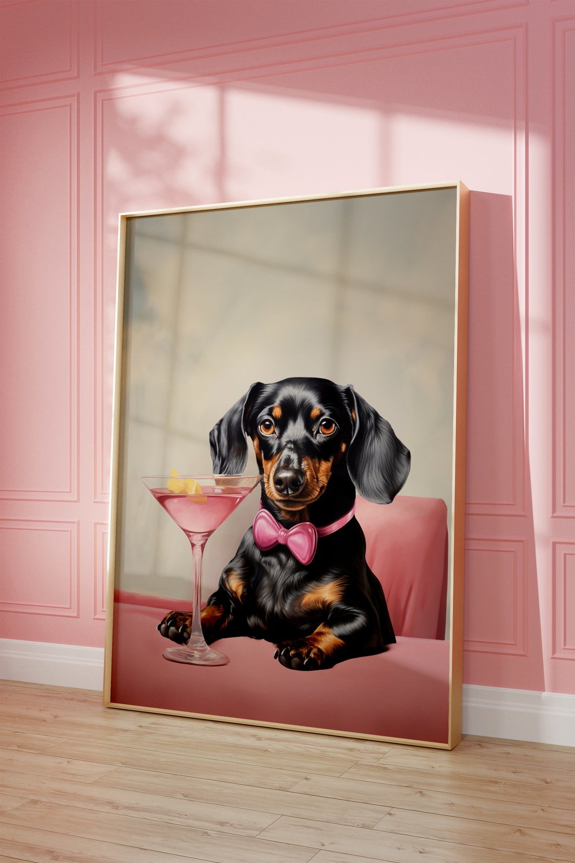 Dachshund Bow Tie Pink Martini Cute Funny Weenie Dog Wall Poster