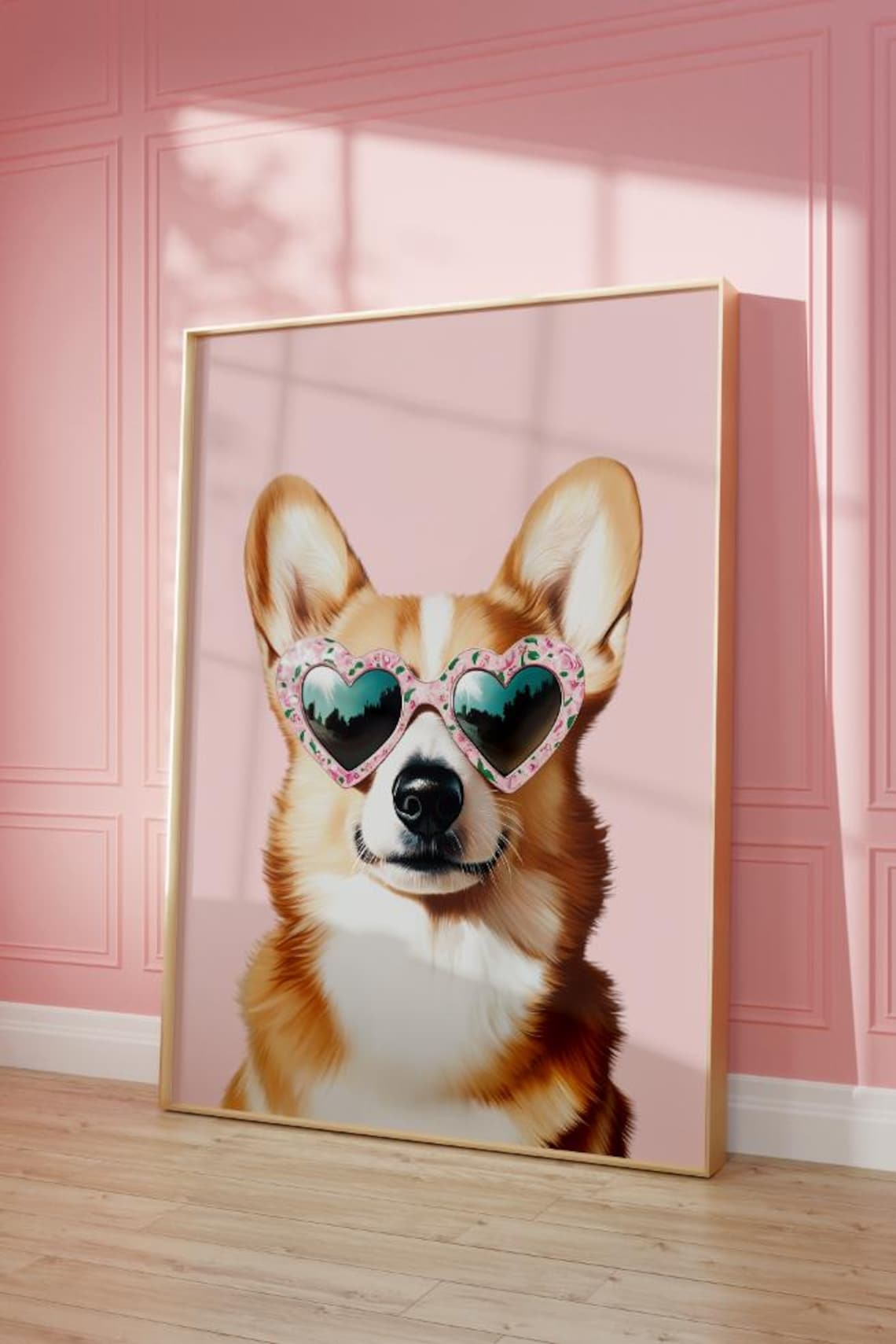 Pink Corgi Preppy Dog Poster, Kids Room Decor