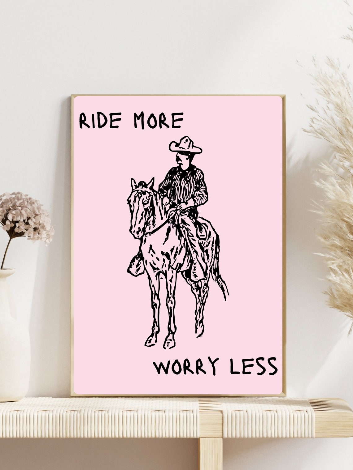 Ride More Worry Less Vintage Cowboy Horseback Pink Western Poster - Image 2