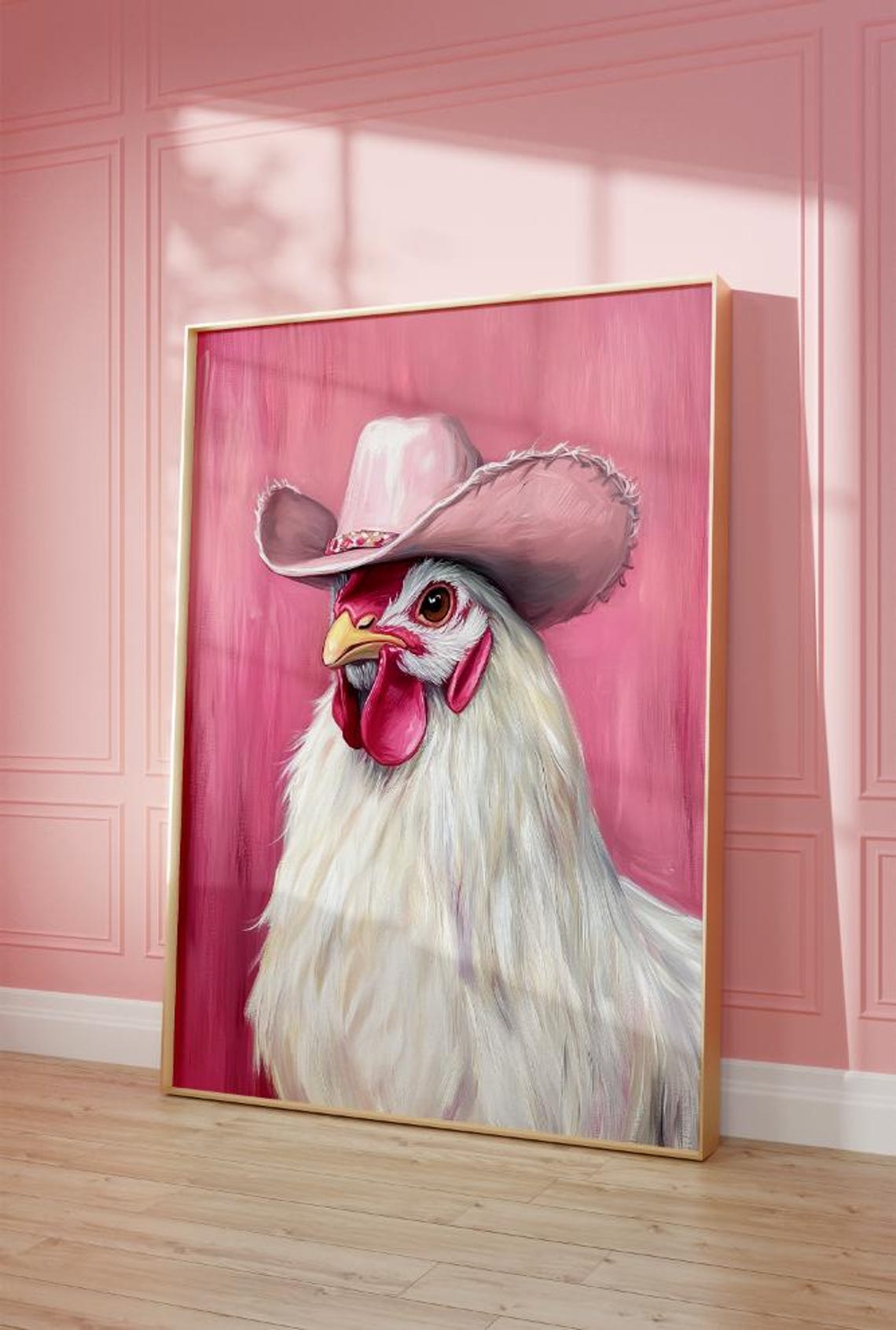Funky Pink Cowboy Chicken Art Print