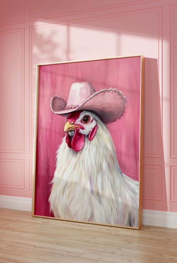 Funky Pink Cowboy Chicken Art Print