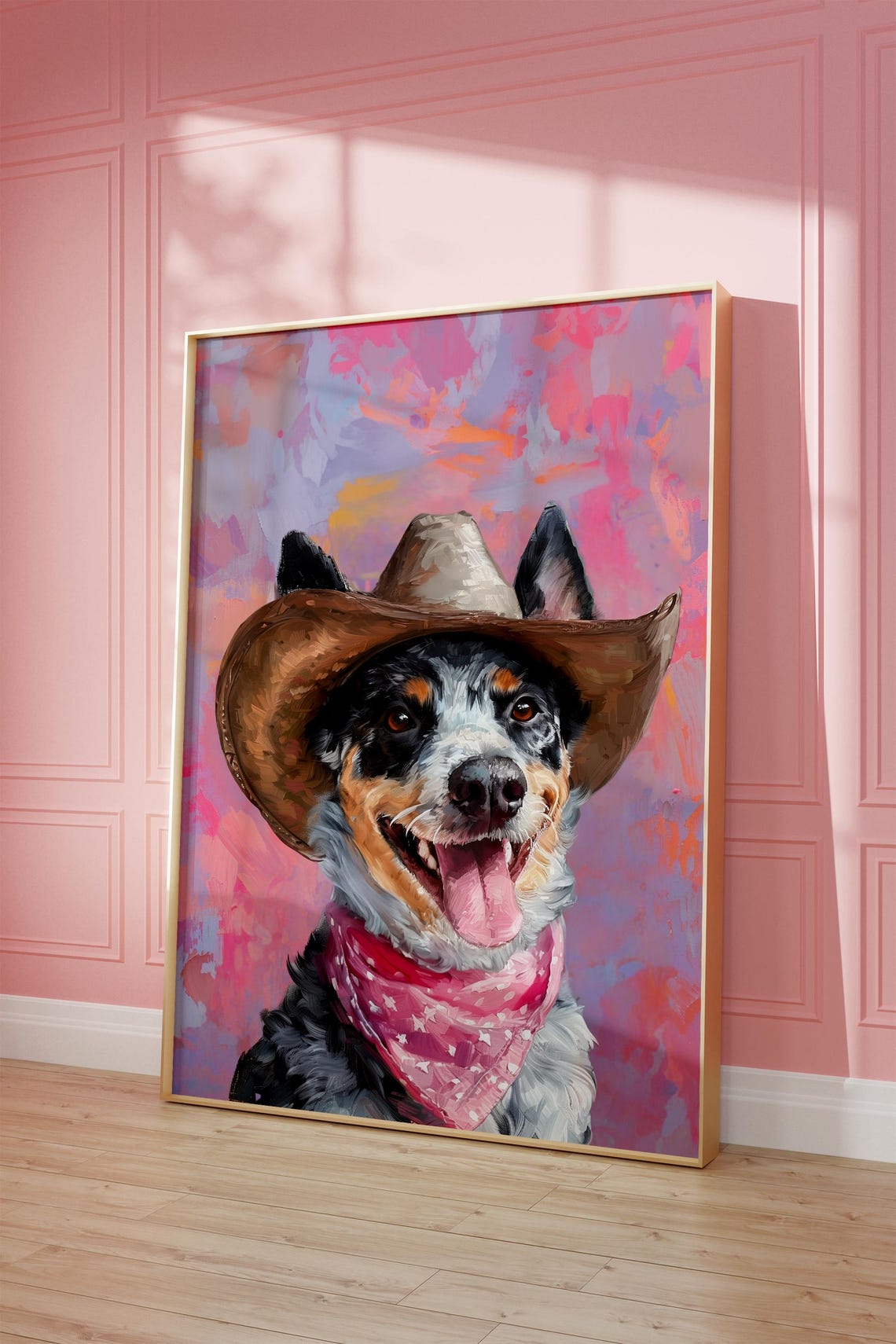 Blue Heeler Dog Cowgirl Hat Print Pink Print Western Girly Preppy Trendy Wall Art Puppy Print Cowgirl Hat Print Funky Western Art - Image 2