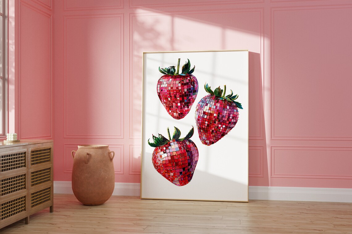 Retro Disco Strawberry Print, Vintage Coquette Art Print - Image 2