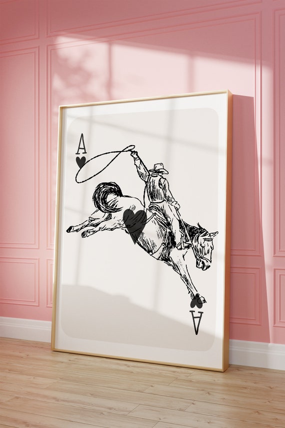 Cowboy Playing Card Vintage Cowboy Rodeo Cowboy Western Print Cowgirl Western Aesthetic Western Decor Preppy Pink Art