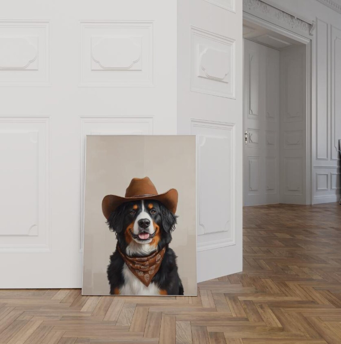 Bernese Mountain Dog Cowgirl Hat Vintage Art Print