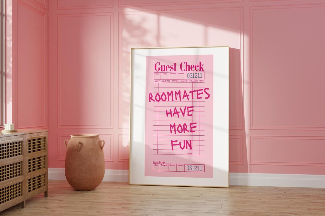 Trendy Pink Guest Check Funny Roomates Art Print - Image 2
