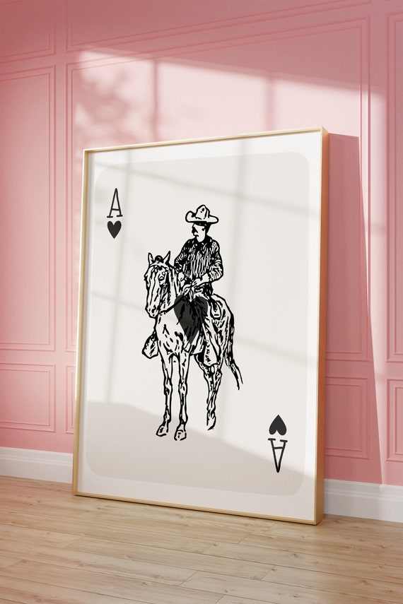 Cowboy Playing Card Vintage Cowboy Rodeo Cowboy Western Print Cowgirl Western Aesthetic Western Decor Preppy Pink Art