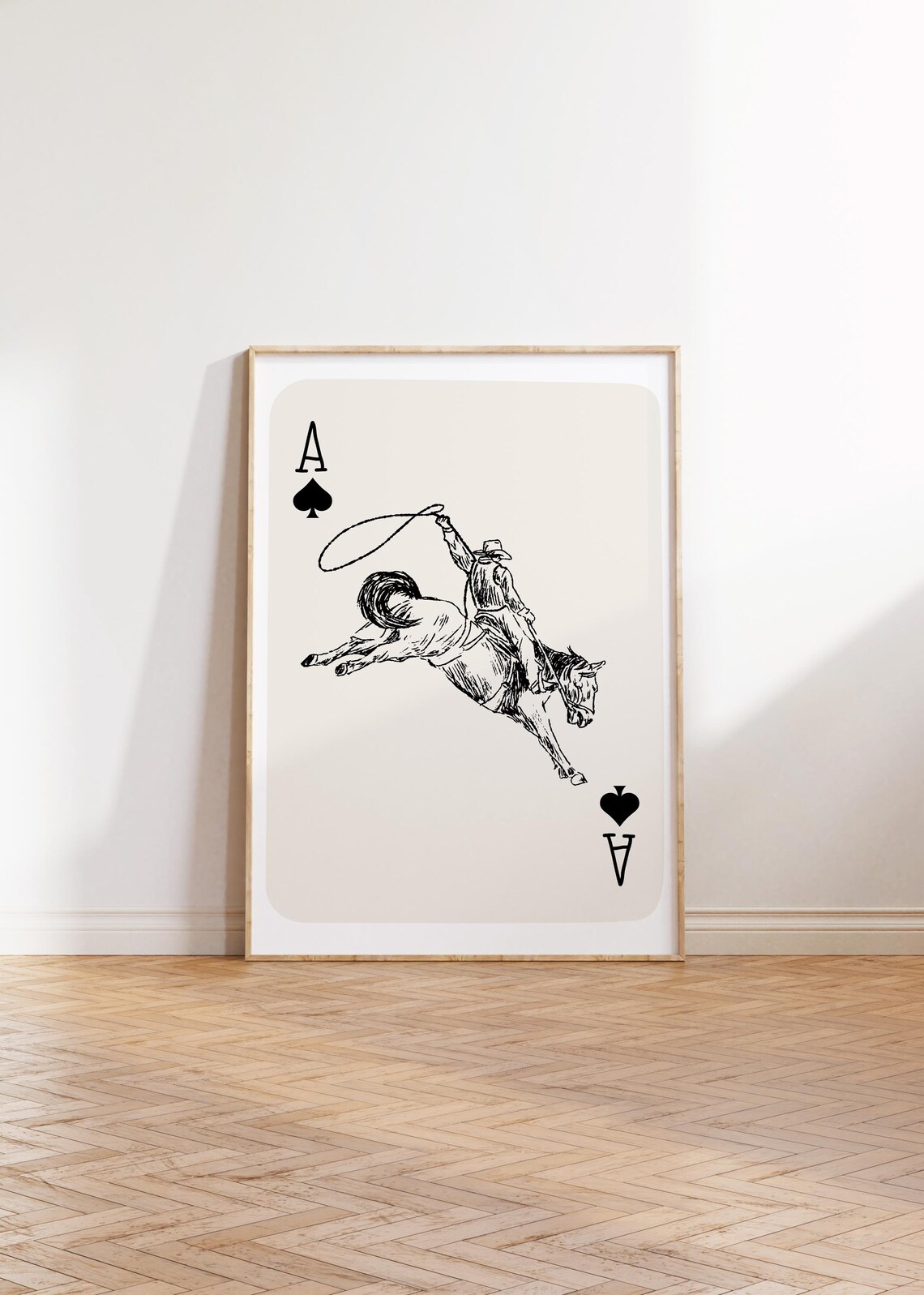 Ace Of Spades Lasso Cowboy Bucking Bronco Western Playing Card Poster