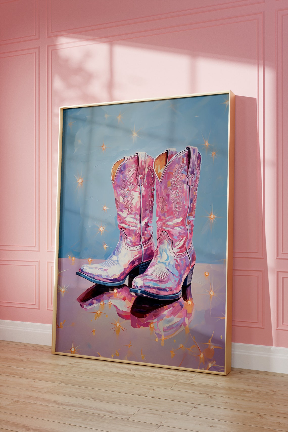 Retro Disco Cowgirl Boots Pink Print Vintage Art Western Art Coastal Cowgirl Preppy Trendy Wall Art Disco Print Cowgirl Print