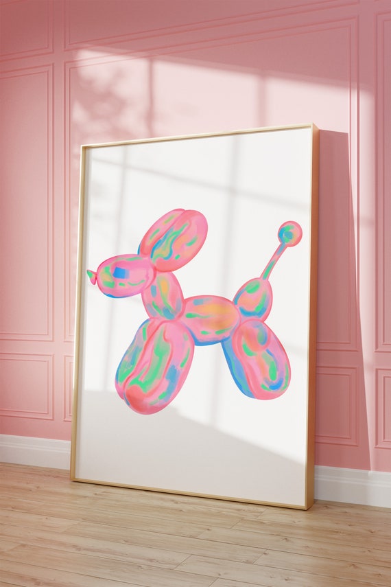 Watercolor Balloon Dog Wall Art Modern Wall Art Preppy Pink Prints Boho Eclectic Decor Funny Gift Nursery Playroom Prints
