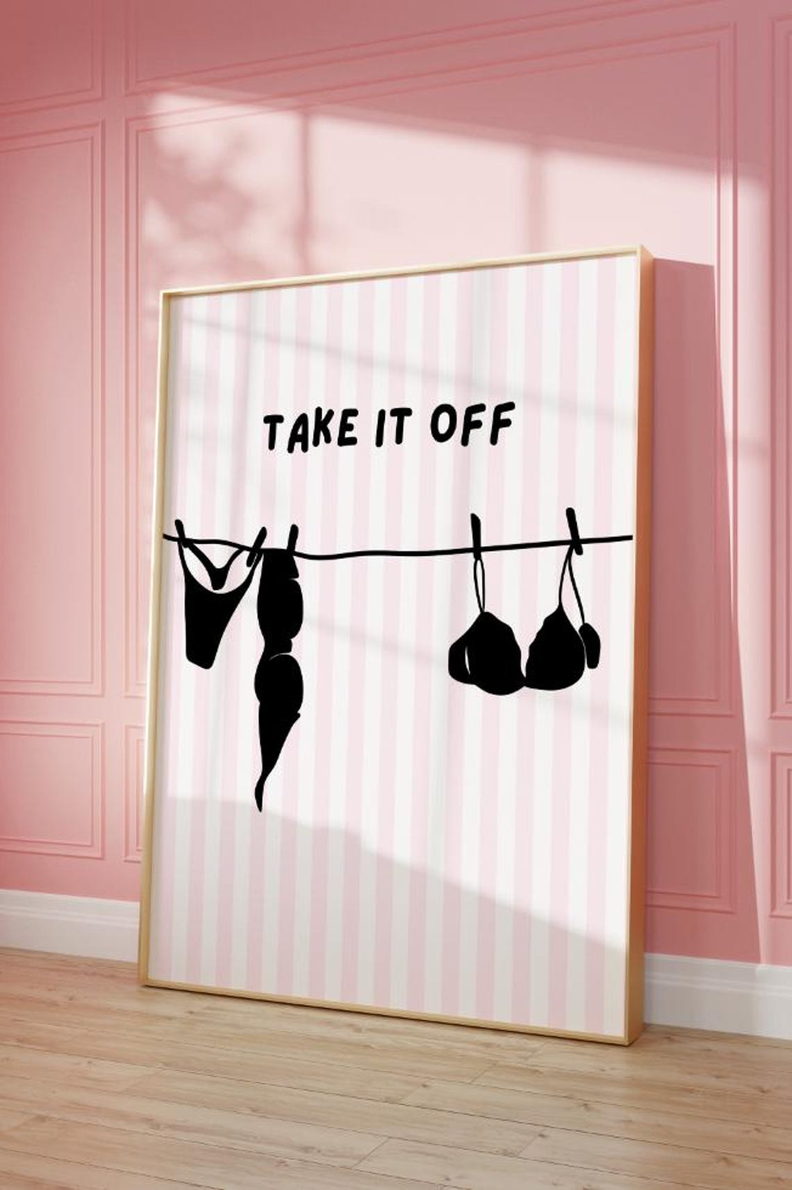 Take It Off Cheeky Lingerie Clothesline Funny Pink Bathroom Poster