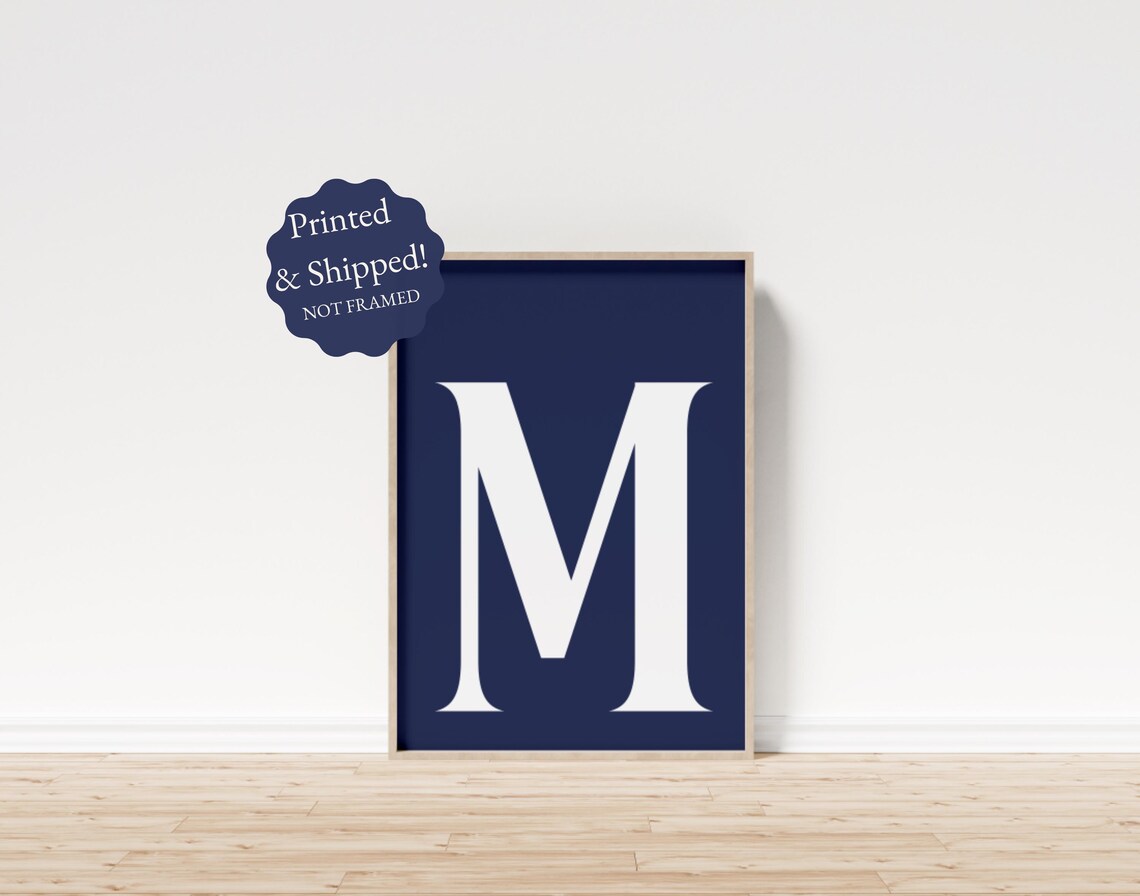 Navy Blue Initial Poster, Custom Dorm Decor