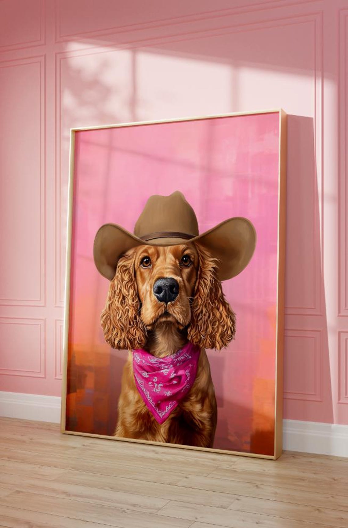 Golden Cocker Spaniel Cowboy Hat Pink Bandana Portrait Poster