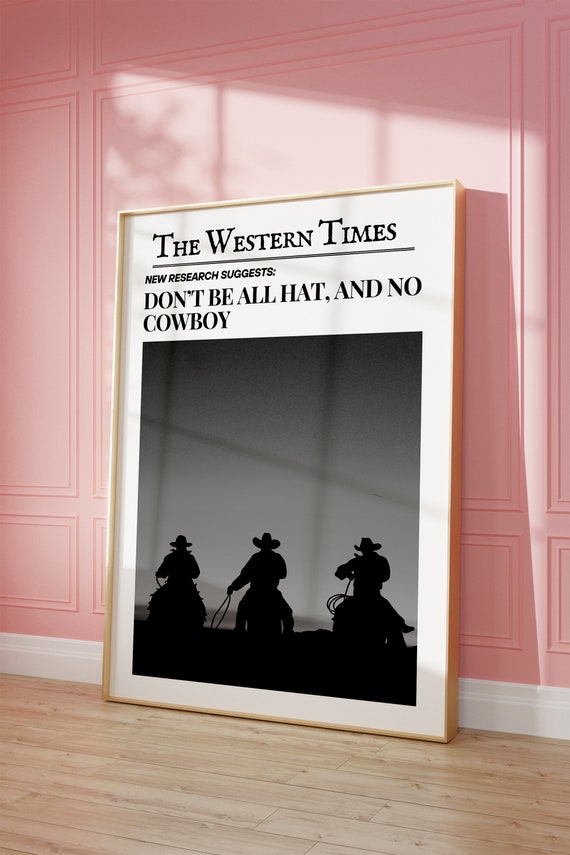 Vintage Cowboy Wall Art Newspaper Wall Art Newspaper Poster Western Wall Art Vintage Bar Cart Dorm Retro Surfing Wall Art