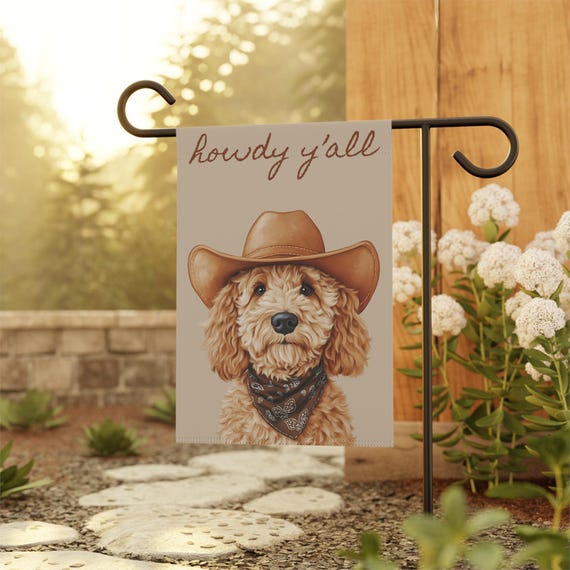Goldendoodle Cowboy Garden Flag Whimsical Outdoor Decor