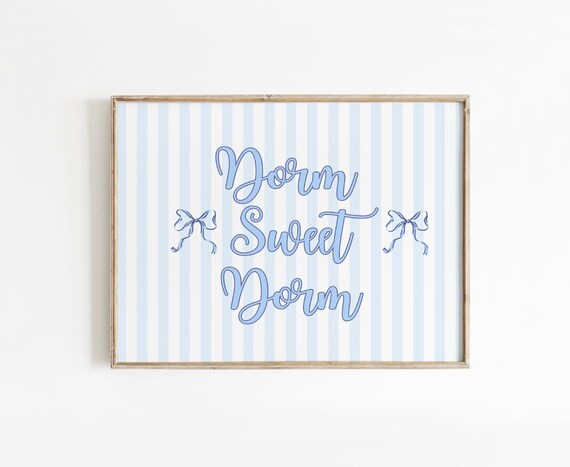 Dorm Sweet Dorm Blue Stripe Bow Retro Print Apartment Wall Decor