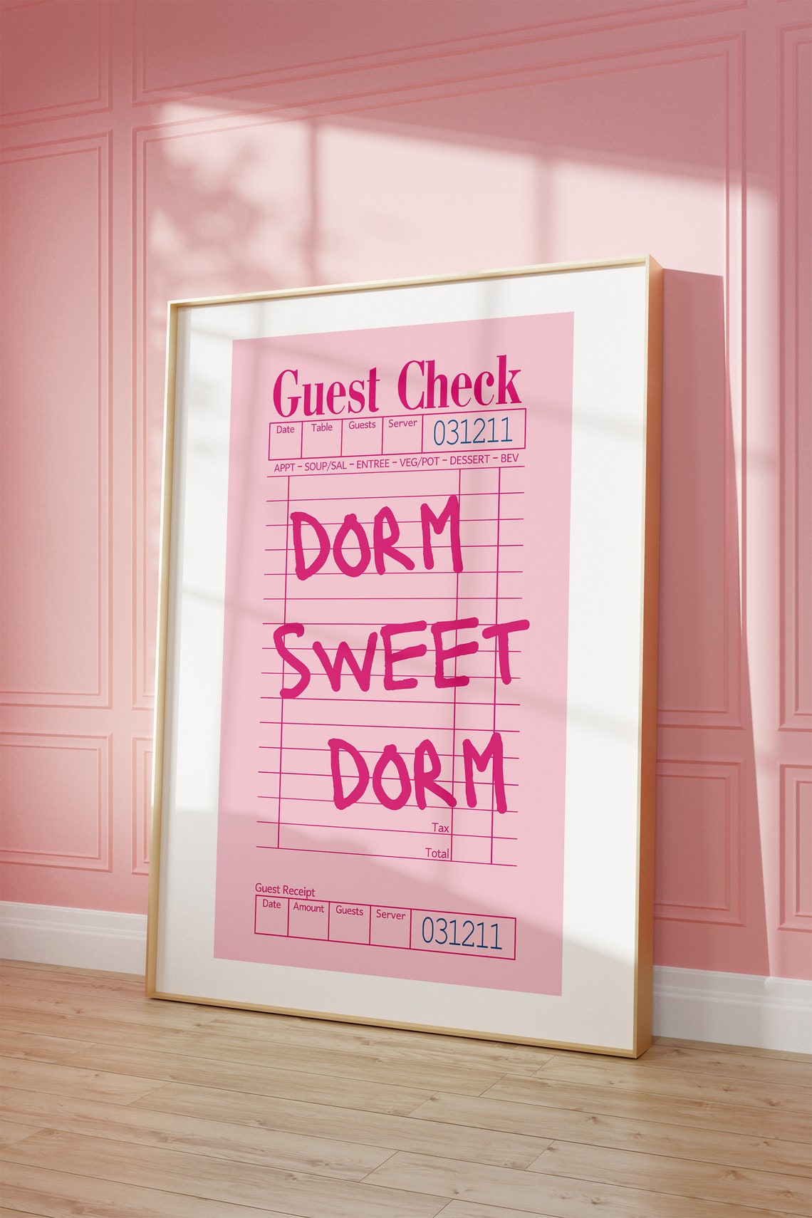 Cute Dorm Sweet Dorm Pink Vintage Guest Check College Poster - Image 2