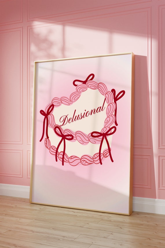 Delulu Delusional Heart Cake Coquette Print Trendy Wall Art Poster Print Retro Wall Art Trendy Art Dorm Room College