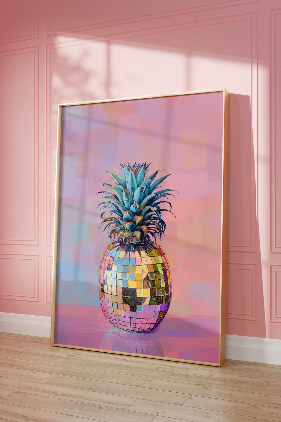 Retro Disco Pineapple Art Print, Pink Coquette