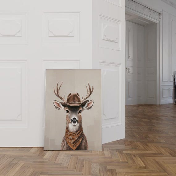 Whitetail Buck In Cowboy Hat Print Western Wall Art