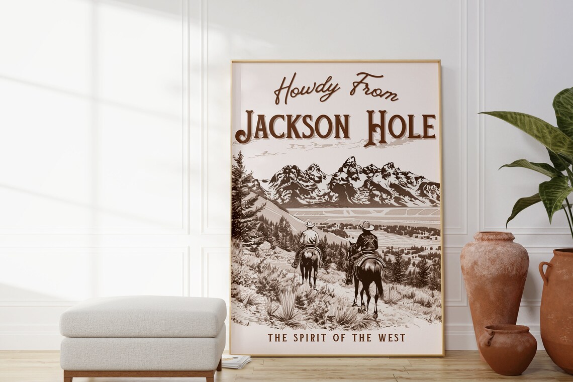 Vintage Wyoming Travel Poster, Jackson Hole Western Art