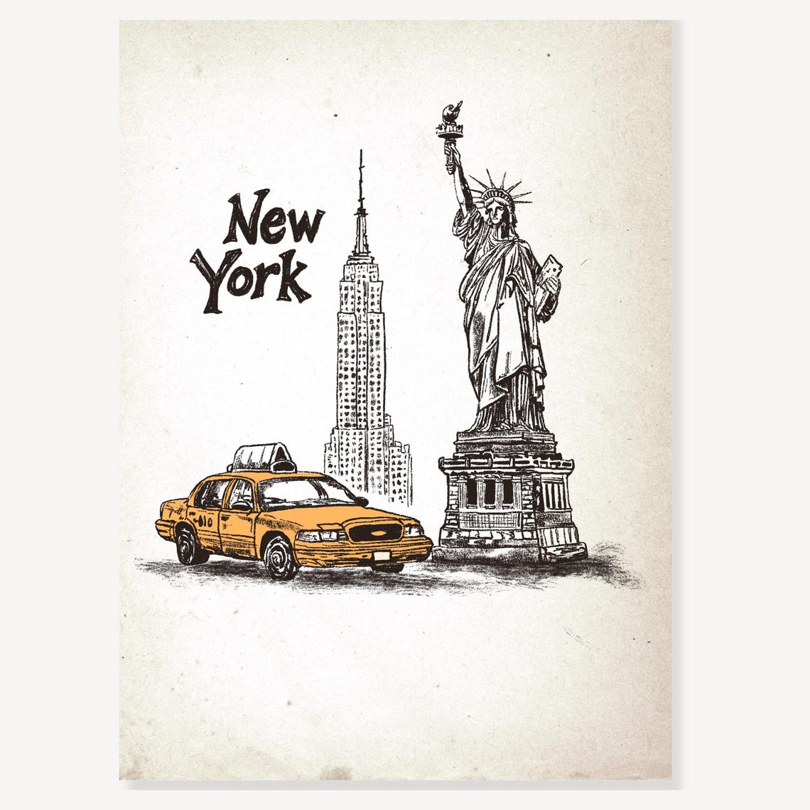Travel Wall Art Vintage New York City Print Retro Gallery Wall Art Yellow Taxi Prints Statue Of Liberty - Image 2