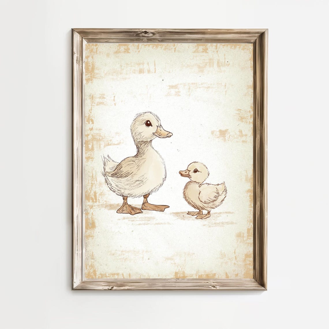 Mother Duck and Duckling Vintage Farmhouse Nursery Sketch Art Print