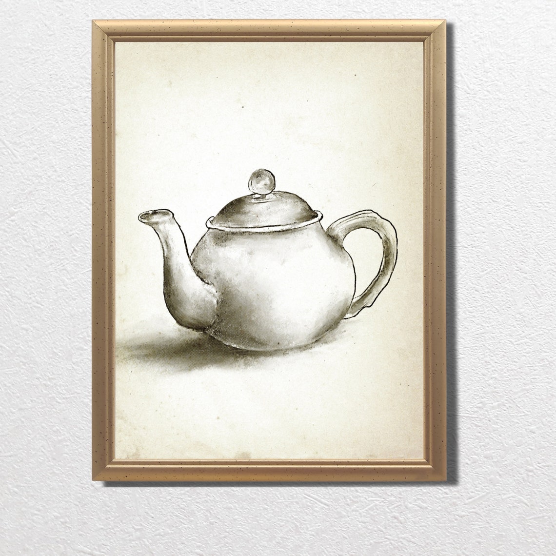 Vintage Sepia Teapot Ink Sketch Rustic Farmhouse Kitchen Wall Art - Image 2
