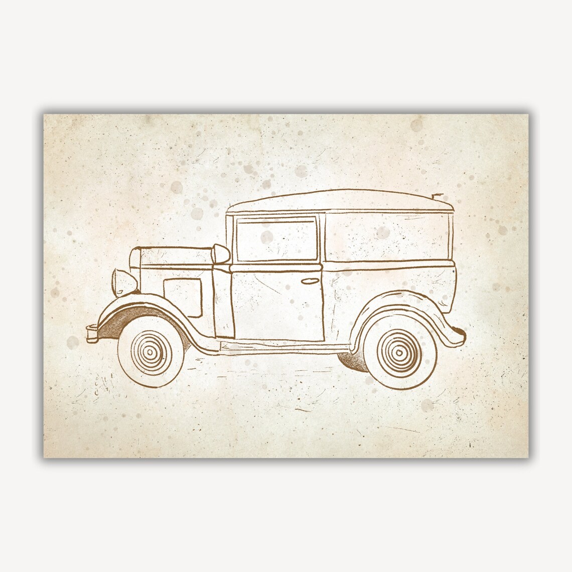 Bold Vintage Jeep Sepia Line Sketch Classic Nursery Car Poster - Image 2