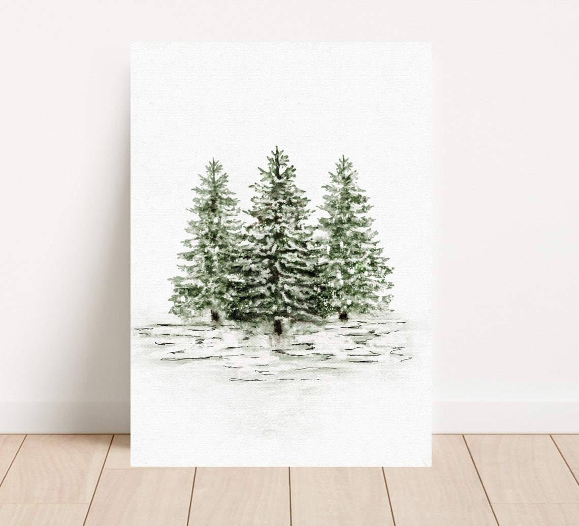 Three Snow Covered Christmas Pine Trees Minimalist Art Poster - Image 3